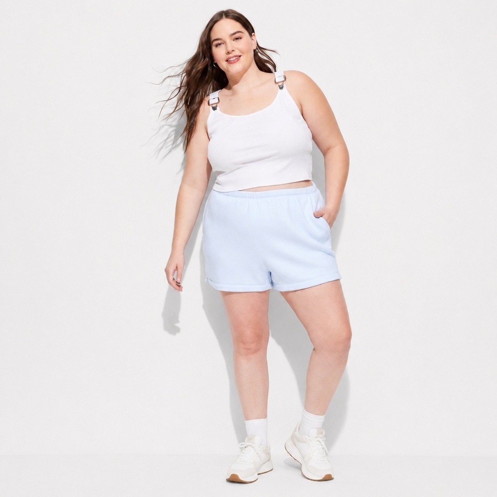 Wild Fable Airy Blue Fleece Sweat Shorts Womens 1X High Rise Elastic Waist NEW